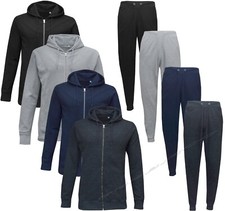 Mens Plain Slim Fit Tracksuit Set Fleece Hoodie Top Bottoms Jogging Joggers Gym