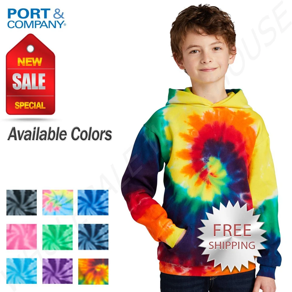 Port & Company Tie-Dye Youth Pullover Hooded Sweatshirt With Pockets M-PC146Y