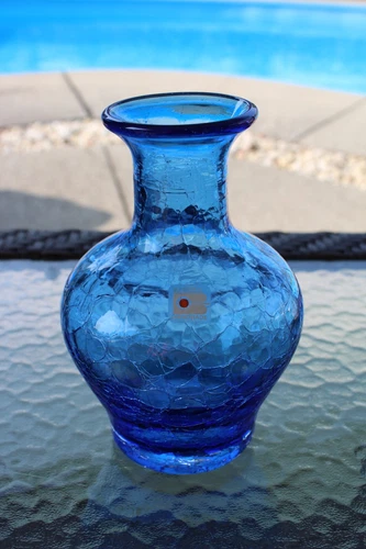 BLENKO Blue Art Glass 8" Vase Vintage