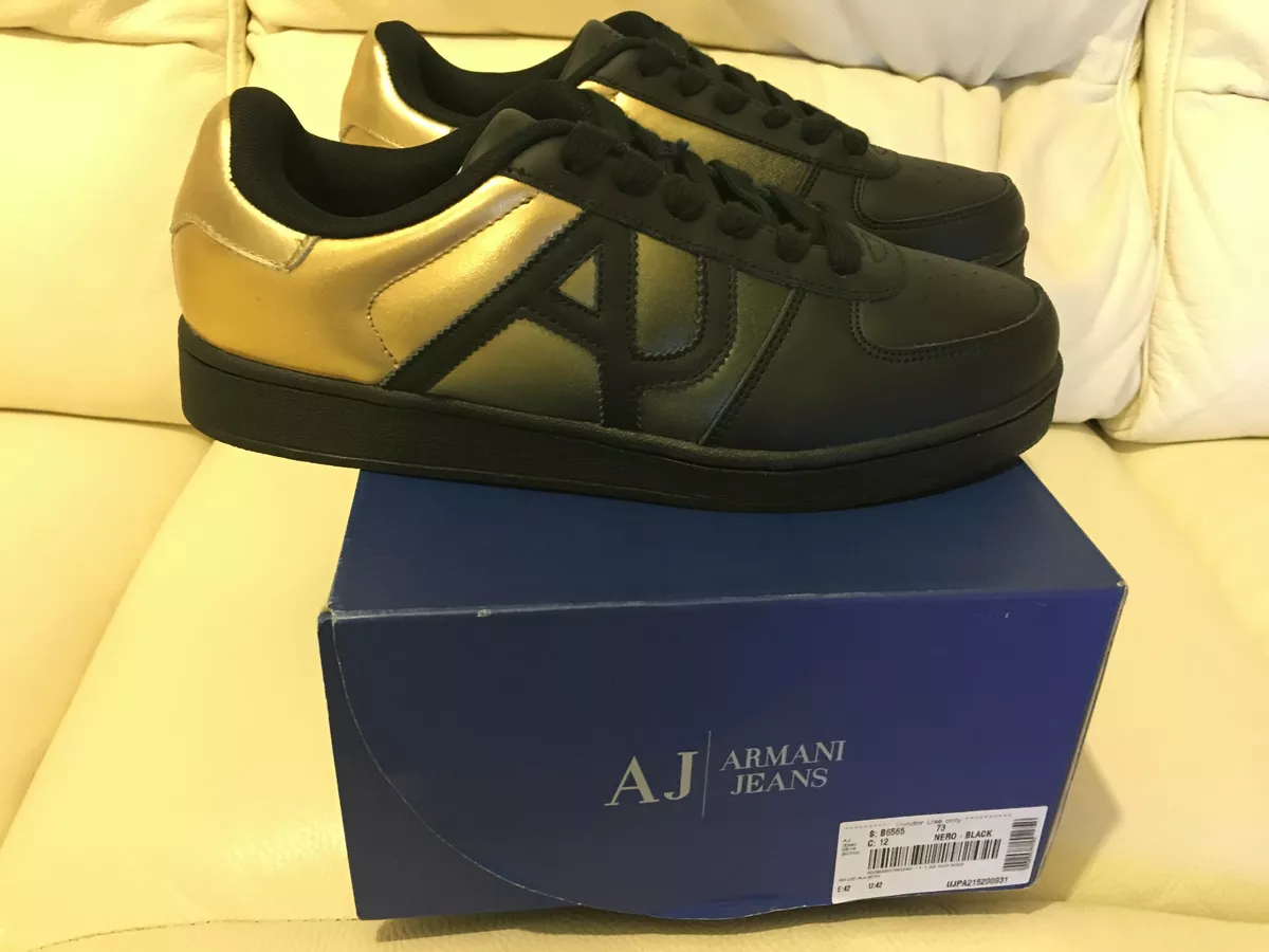 GIORGIO ARMANI JEANS TRAINERS BLACK GOLD SIZES 9 & 9.5 | eBay