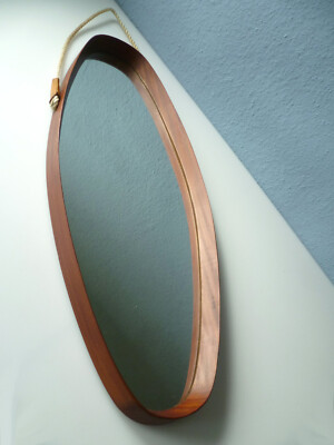 Original 60er Teak Wandspiegel Spiegel oval Mirror Italy Italien 70er 70s