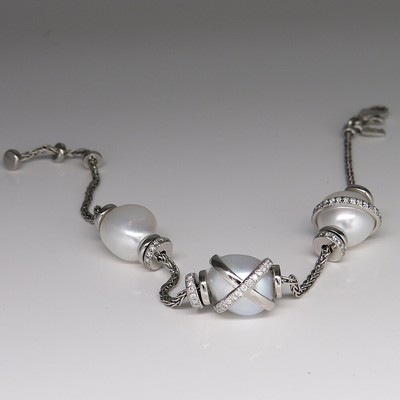 FRED PARIS BAIE DES ANGES Armband 0,46ct Brillanten Südsee-Perlen 950 Platin