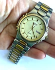 Vintage Men's Watch Seiko SQ 100 5H23 7C89 Quartz Day Date Two Tone Runs
