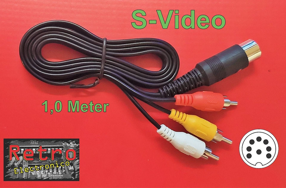 Commodore C64 C128 C16 Plus/4 8 Pin DIN Y/C S-Video Monitor Video Kabel 3xRCA