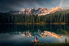 Landscape mountains women plants trees water reflection Custom Gaming Mat Desk