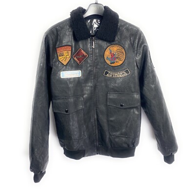 Shein Mens Aviator Bomber Jacket 7'' Pockets Polyester Faux Fur Lining Size S