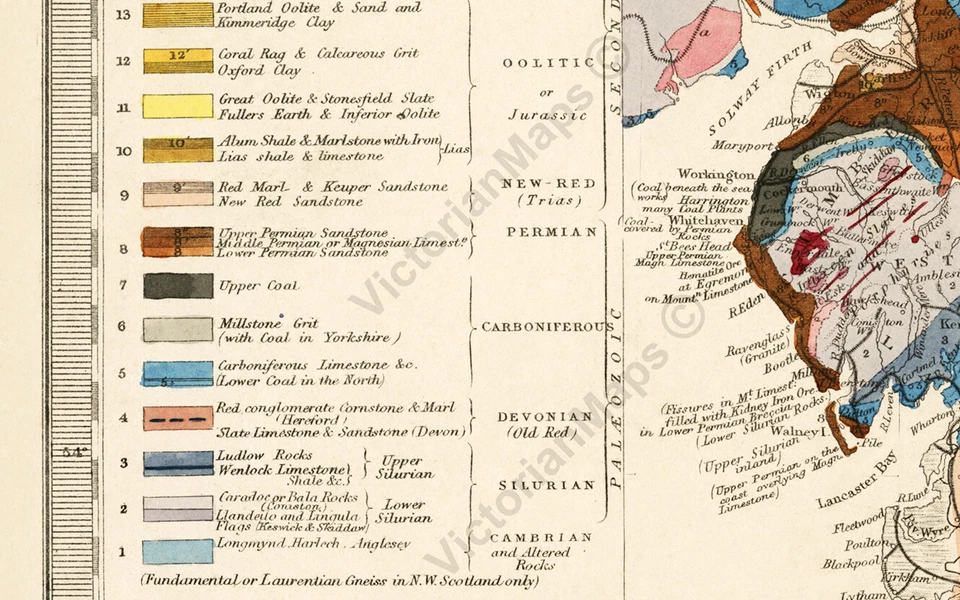 mapa geológico antiguo Inglaterra Gales R Murchison 1842 Cartel de arte geológico británico Foto 4 de 4
