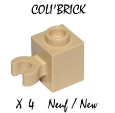 Lego 30241b - 4 x Brick 1x1 with clip vertical - Beige / Tan - lot kg NEW 