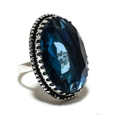 London Blue Topaz Gemstone Handmade 925 Sterling Silver Jewelry Ring Size 9 F158