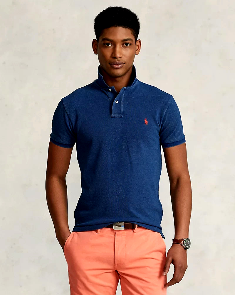 Polo Ralph Lauren Classic Fit Mesh Polo Shirt 4XLT Indigo w/ Red