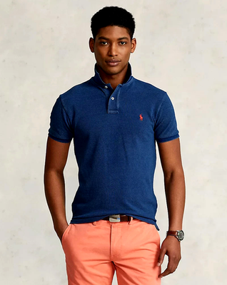 Polo Ralph Lauren Classic Fit Mesh Polo Shirt 4XLT Indigo w/ Red