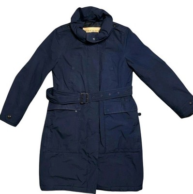 Burberry Brit Daunen Parka Mantel Damen M dunkelblau Kapuze Gürtel Trenchjacke