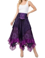 Women’s Dark Plum Purple Boho Pixie Maxi Skirt Lace-Up Corset Waist Floral