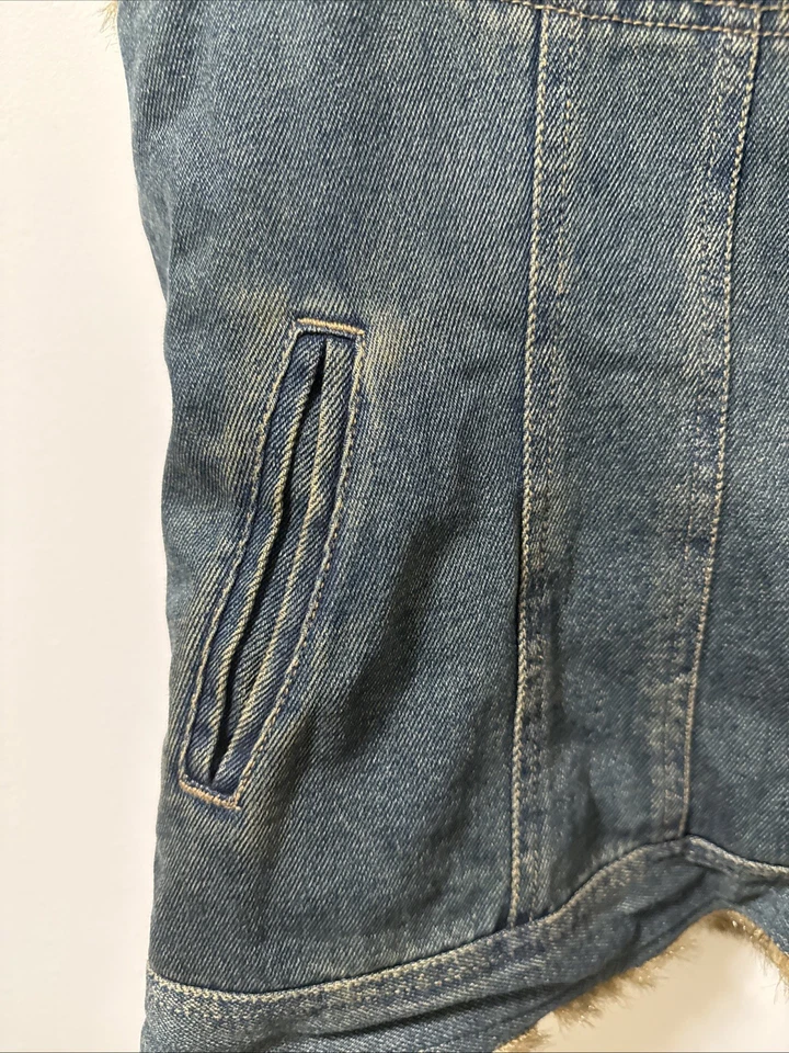 Chaleco de Jean Espirit Reversible de Piel Sintética Grande Azul Chaqueta de Jean L De Colección Años 90 y2k Foto 2 de 4