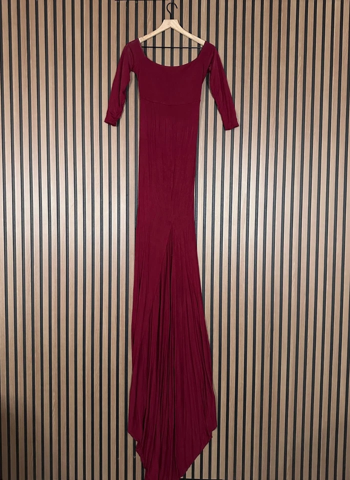 Sew Trendy Maternity Gown XS Womens Red Maxi Chiffon Knit Long Sleeve - Image 2 of 4