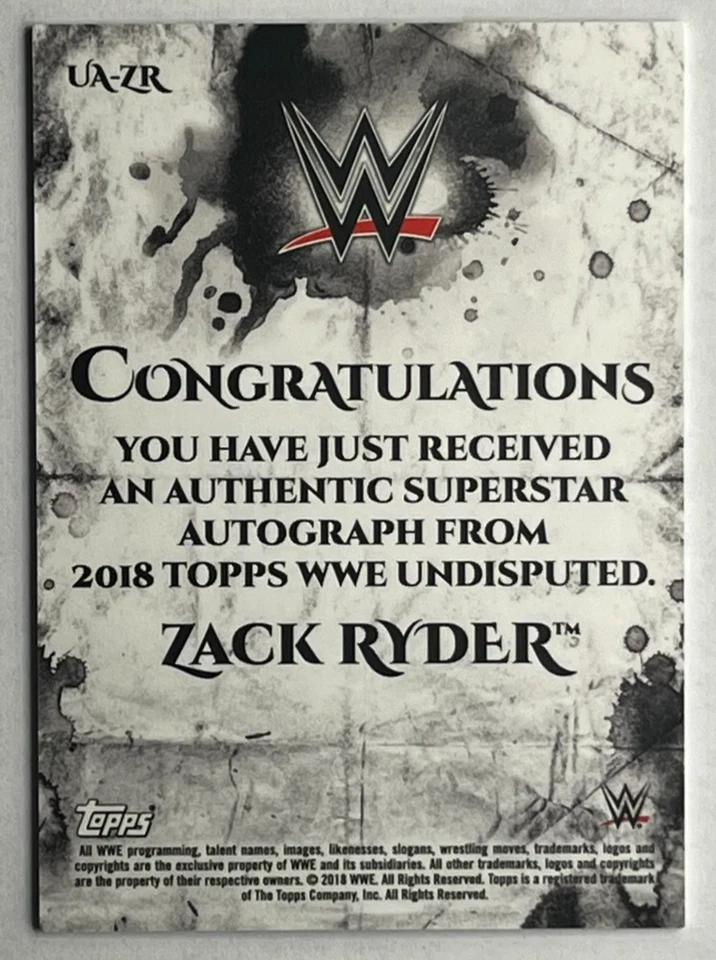 ZACK RYDER (MATT CARDONA) Auto - #/199 2018 Topps WWE Undisputed #UA-ZR - Image 2 of 3