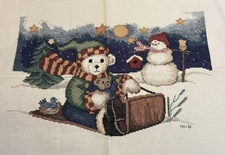 Finished Winter Sledding Cross stitch Embroidery piece unframed