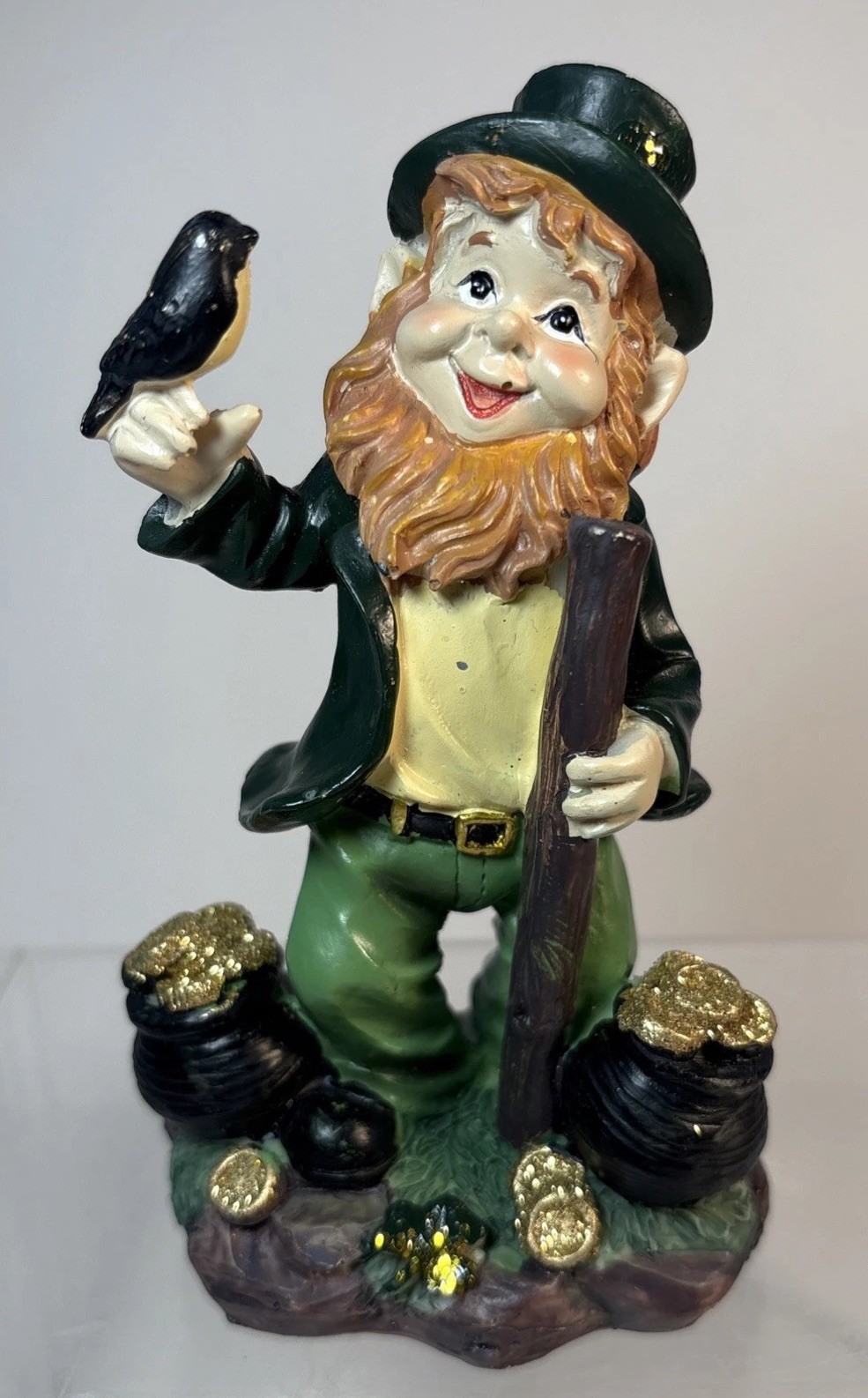 Lucky The Leprechaun with Blackbird Figurine St Patrick's Day 5” Tall