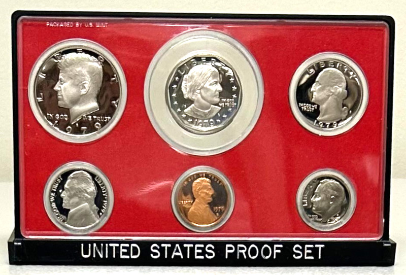 1979 US Mint Proof Set of 6 Coins with Case and Stand - Susan B. Anthony Dollar