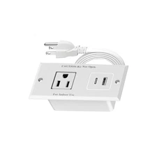 1500W Small Recessed Power Strip with Inset USB Electrical Outlet Extender Plug