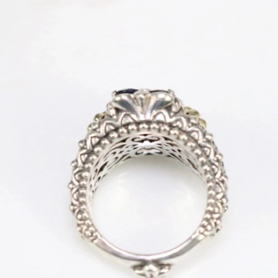 Anillo Barbara Bixby Plata de Ley Oro 18kt Amatista Flor Talla 7.25 Foto 4 de 4