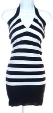 90s Y2K Striped Halter Dress Womens Sz S West Seal Body Con Hugging Sweater Blac