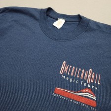 VTG American Rail T Shirt Mens XL Blue Amtrak Magic Tours Railroad Train 80s USA