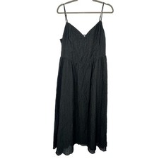 ASTR Black Textured Cocktail Hour Midi Dress V Neck Spaghetti Strap Wedding