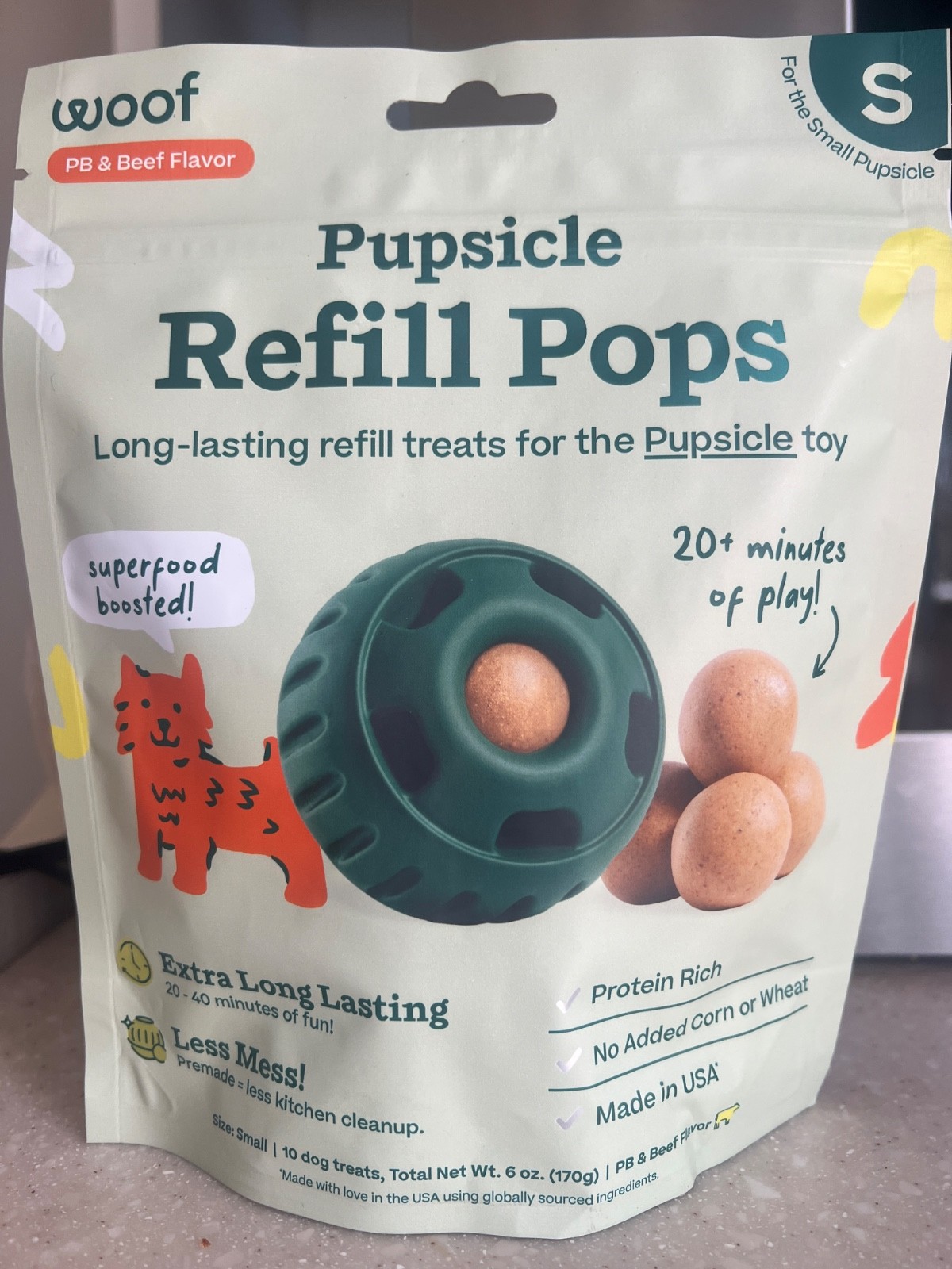 Pupsicle SMALL Refill Pops Low-Mess Dog Snacks w/ Peanut Butter and Beef 11/2027