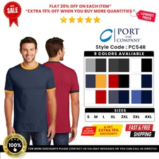 Port Company PC54R Men's Cotton Ringer Tee Short Sleeve Soft Comfort T-Shirt