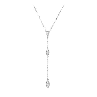 10K White Gold Lab Grown Diamond Long Lariat Y Drop Necklace 1/5 Ct