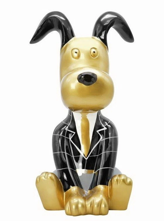 Cane Snoopy Oro Statua Scultura 43 cm Oro Bassotto Giacca e Cravatta Arredo