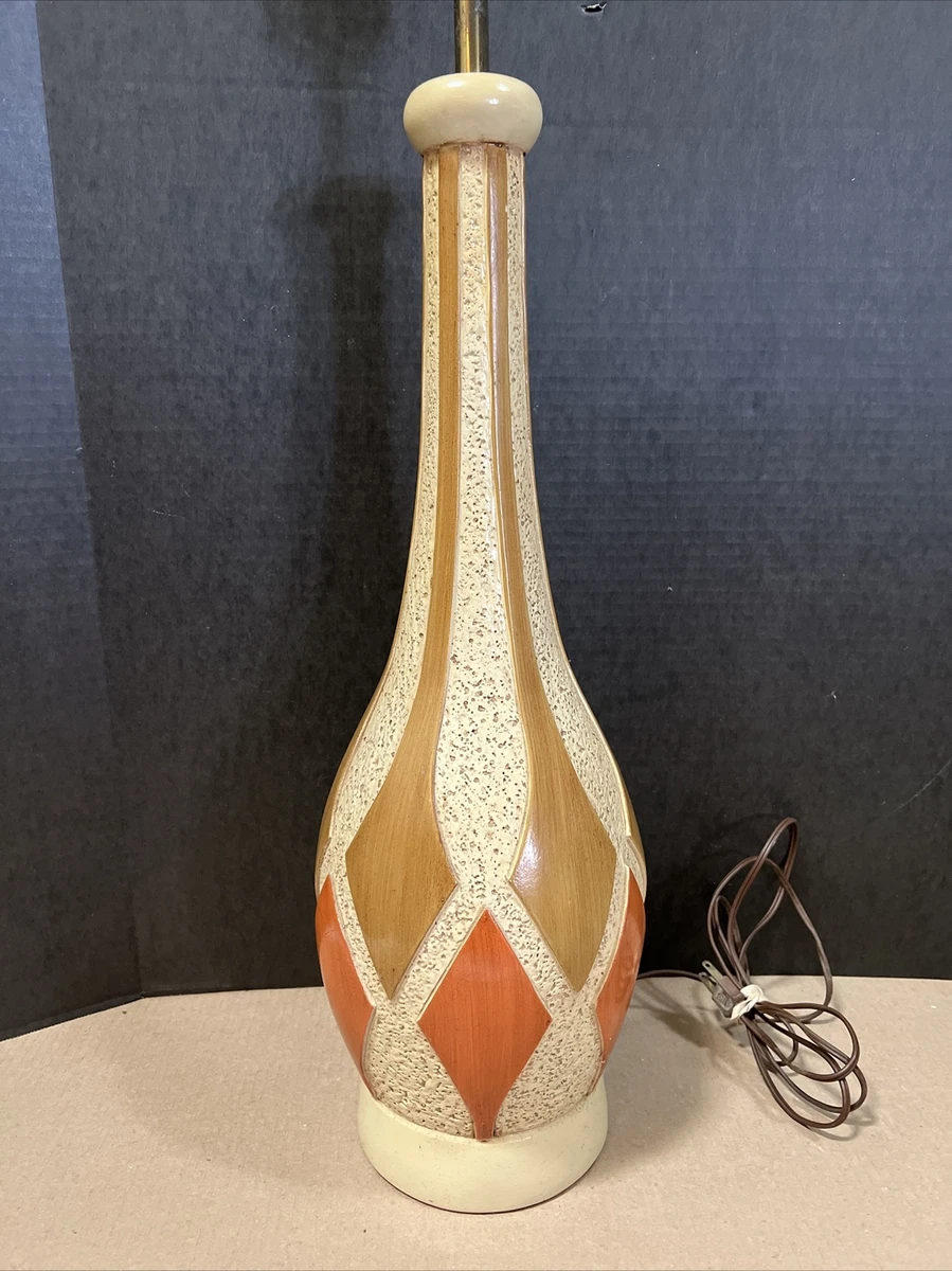 VTG Fortune Lamp Co Mid Century Modern SIgned Table Lamp 1962 ORANGE BROWN