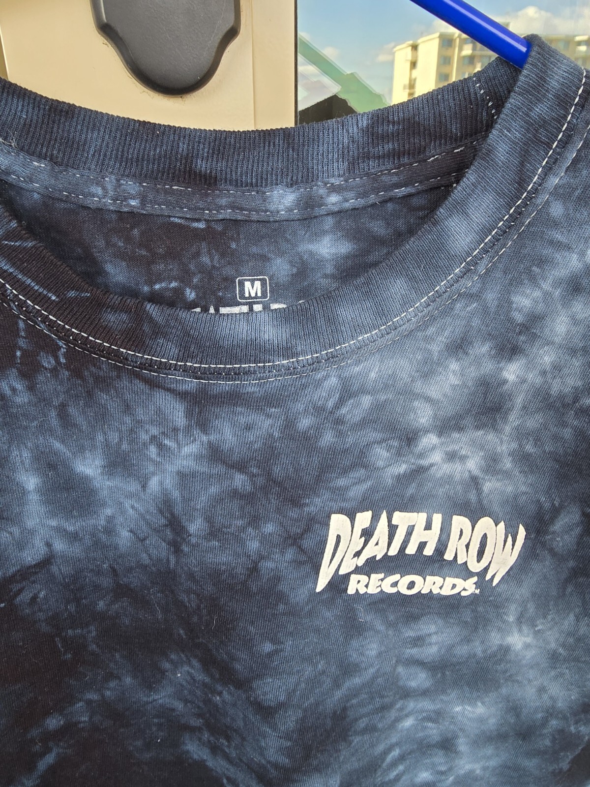 FILA T shirt Death Row Records taglia M nera e blu tie dye sedia elettrica con cappuccio