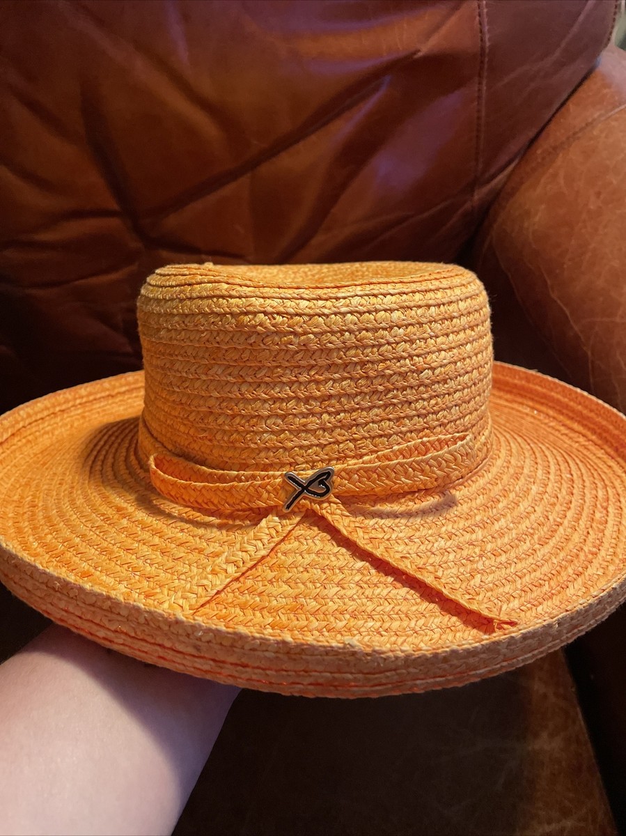 Betmar Peach Bucket Straw Hat Orange Turn Up Brim Party  display picture 3