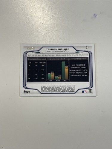 2014 Bowman Chrome Orange Refractor Taijuan Walker /25 #21 Rookie Serial RC - Picture 2 of 2