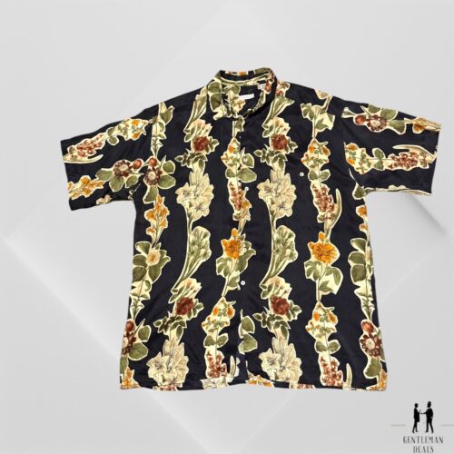 Burma Bibas Hawaiian Shirt Mens XL Black Floral Button Up Tropical Silk 90s * - Picture 2 of 7