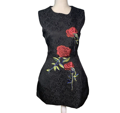 NEW Dress Womens Size L Black Tapestry Mini Sheath Embroidered Roses Gothic  | eBay