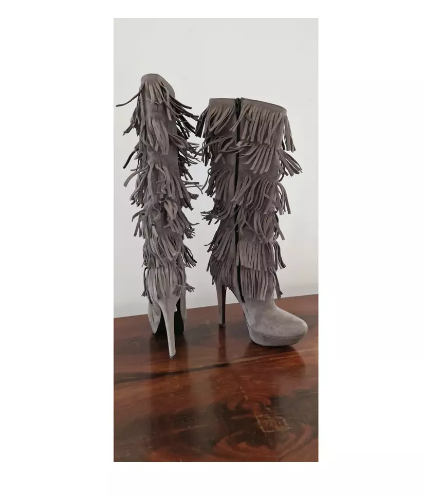 Stivali Gianni Marra 36 5 camoscio grigio frange tacco 13