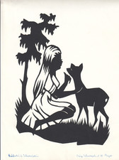 original Scherenschnitt Brüderlein und Schwesterlein M.Unger ca 28 x 20 cm