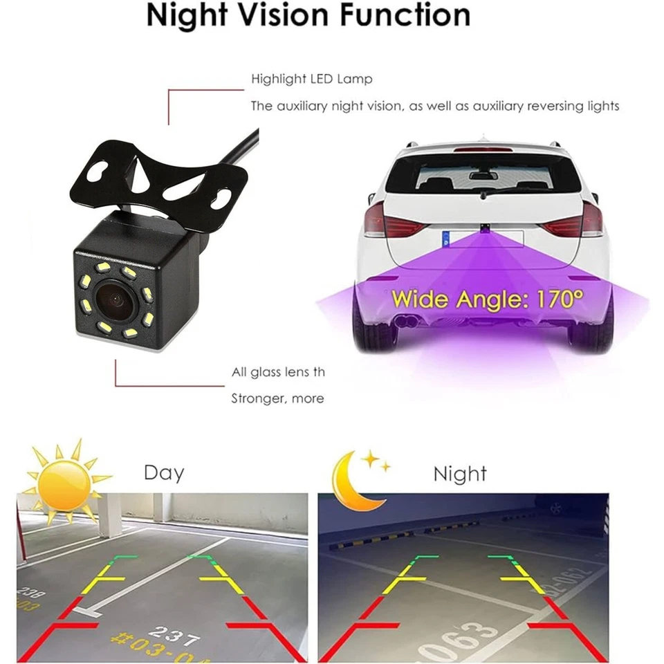 Backup Camera Rearview Universal Mount Wide Angle 8 LED for ALPINE Car Radio - Image 3 of 4