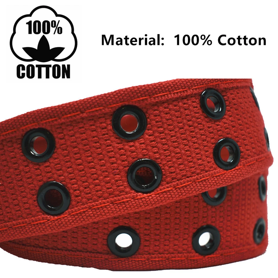 Cinturón unisex para hombre 100 % algodón lona doble ojal agujero hebilla ajustable jean Foto 3 de 3