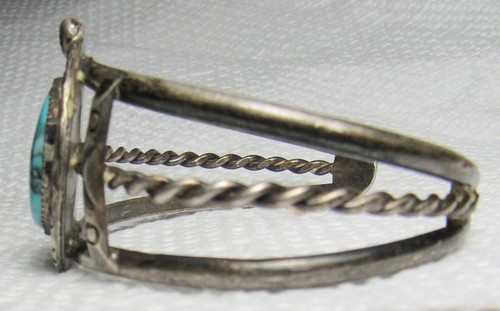 Old Navajo Cuff Bracelet Sterling & Turquoise Native American - Picture 9 of 17