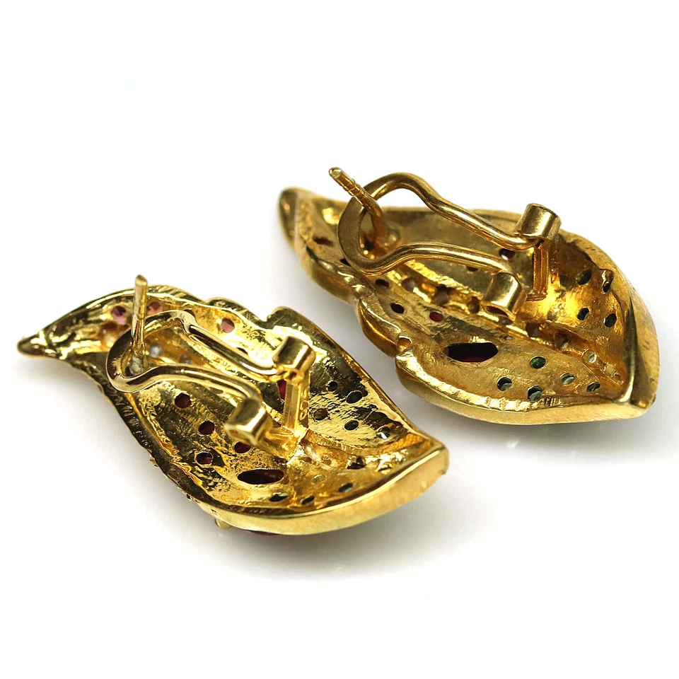 925 Sterling Silver Orange Sapphire, Tsavorite & Zircon Earrings 18K Gold Plated - Image 3 of 4