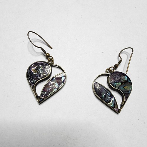 Vintage Alpaca Mexico Abalone Broken Heart pierced earrings
