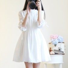 Womens Korean Fashion Short Sleeves Dress Casual Sweet Lace Ruffle Dresses Party