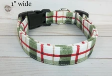 Christmas Plaid Terri's Dog Collar handmade adjustable boy Green Red Cream