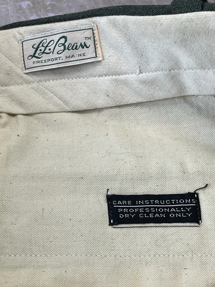 Pantalones de tiro de aves True Vintage LL Bean Script Tag lana cuero bolsillos 33x29 Foto 4 de 4