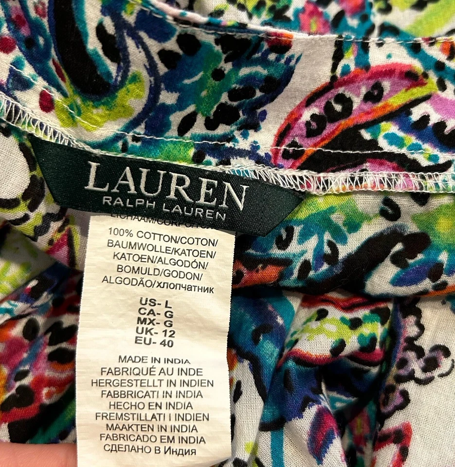Lauren Ralph Lauren Swimsuit Paisley Tropical Multi Color Dress Cover-Up Cotton - Image 4 of 4