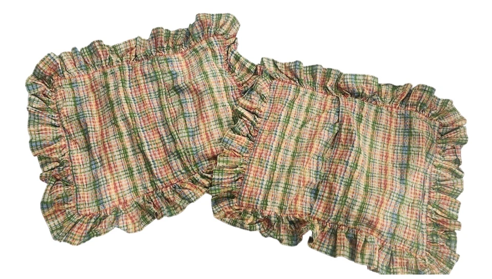 Par de fundas de almohada de guinga con volantes Cottagecore de algodón grueso hechas a medida Foto 2 de 4